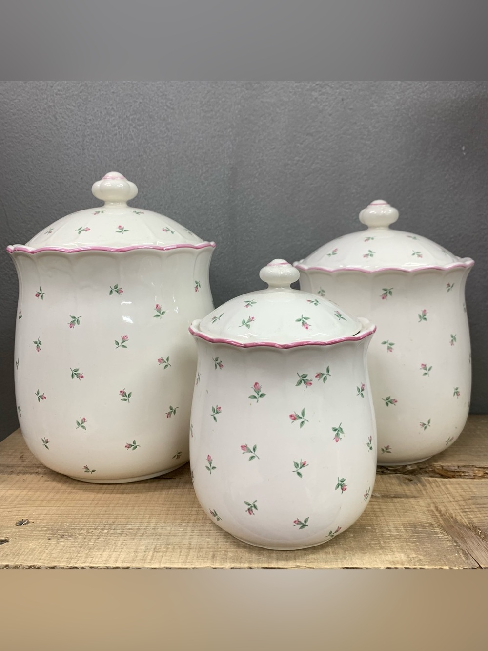 vintage floral Teleflora ceramic canister cottagecore set of 3